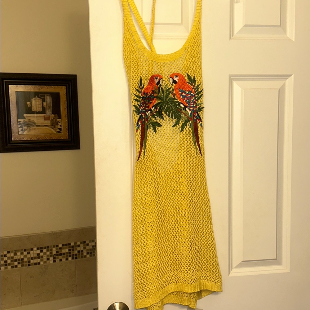 MODA ME COUTURE MUSERA Yellow Crochet Halter Cover-Up with Parrot Motif - Picture 7 of 7